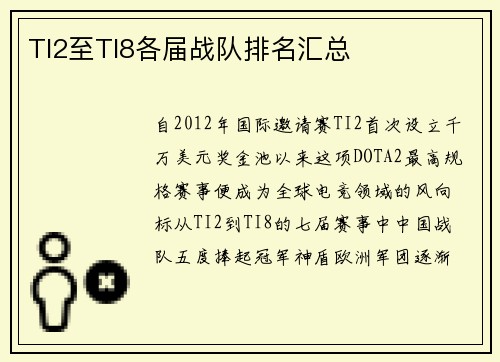 TI2至TI8各届战队排名汇总